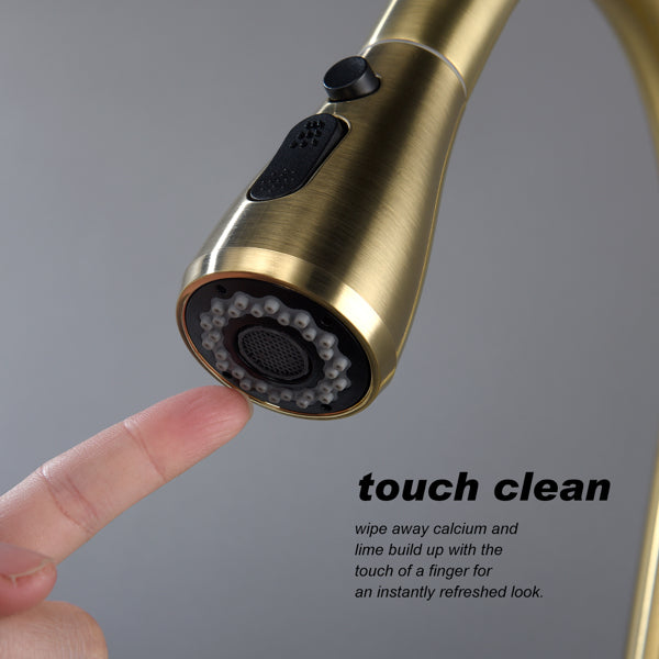 Modern Brushed Gold Kitchen Faucet - 360�� Swivel Pull-Down Sprayer