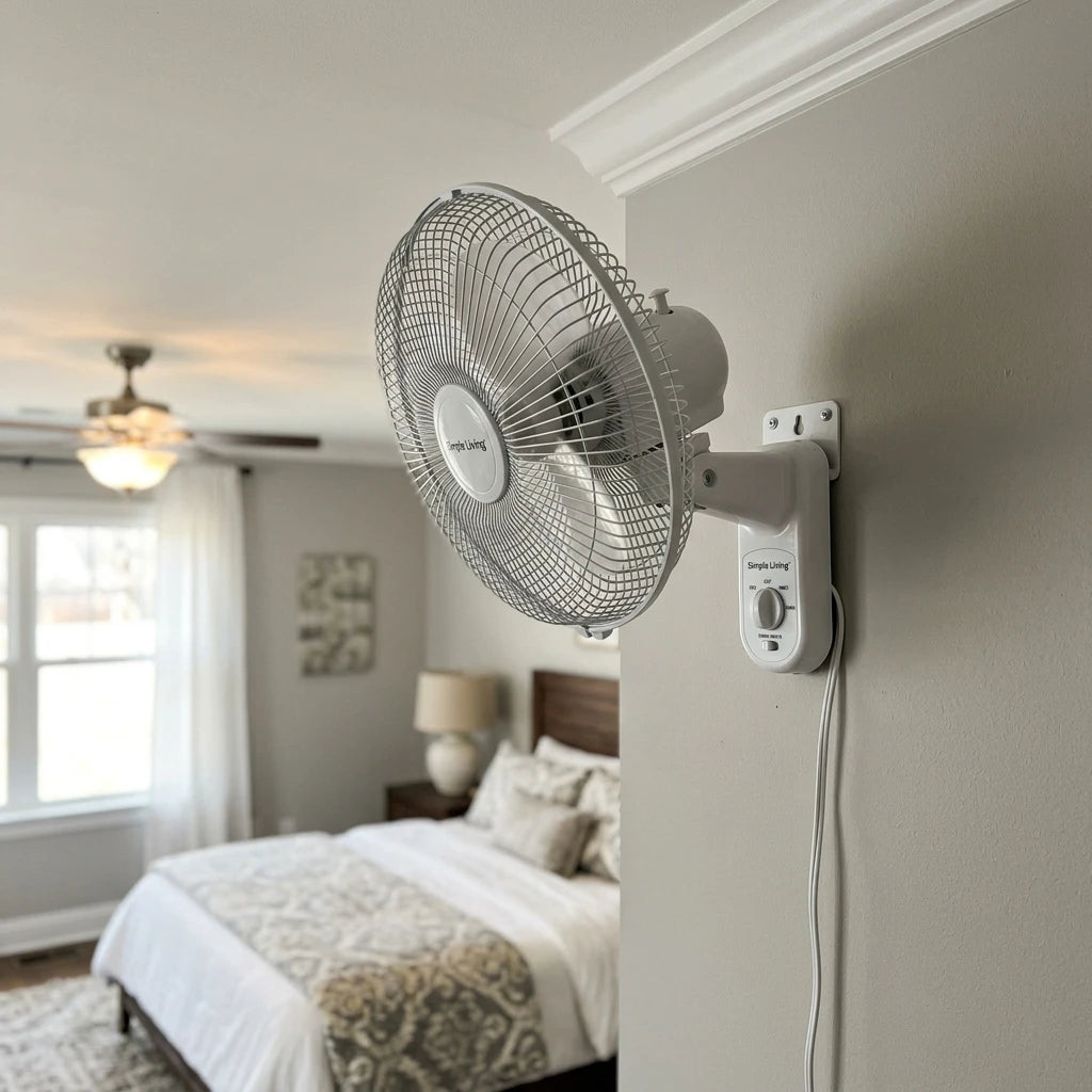 10-Inch Wall Mount Oscillating Fan with Remote Control - 3 Speeds & 7.5H Timer